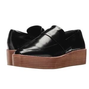 Sol Sana Venus Black Patent Leather Platform Loafers Size EU 38 US 7